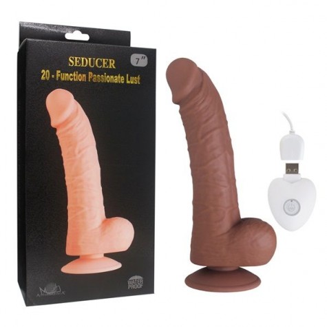 Коричневый вибратор SEDUCER 20 Function Passionate Lust - 22,5 см.